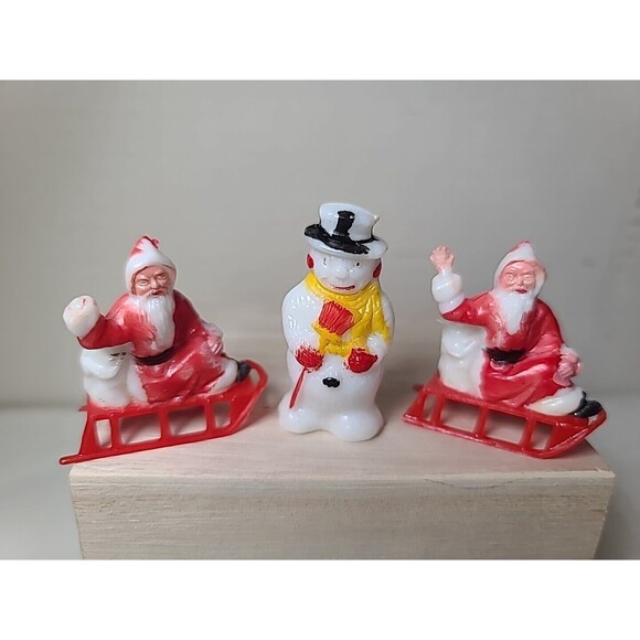 Vintage Christmas 4 Piece Merry Christmas, 2 Santa/Sleigh, Snowman Retro Mini's - Picture 4 of 5